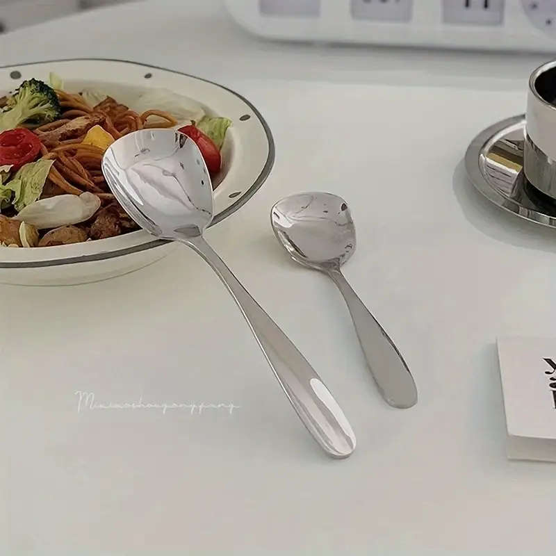 3 Pieces Stainless Steel Square-Headed Spoons with Long Handles