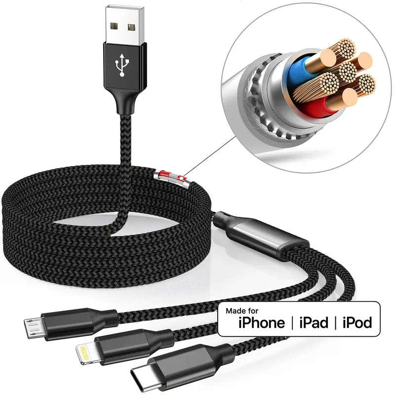 3-in-1 Fast Charging USB Cable For IPhone, For SamSung, Type-C, Micro USB Devices