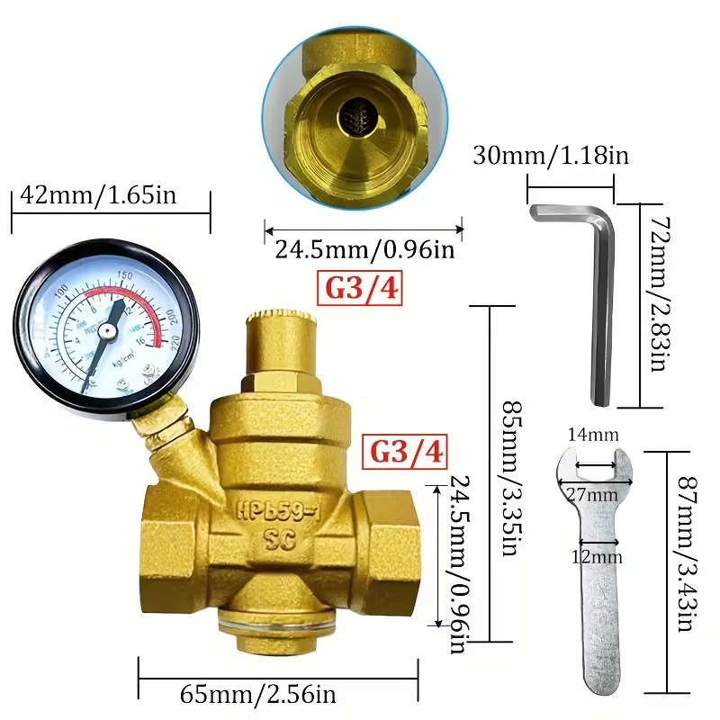 1 Brass Pressure Reducing Valve With Built-In Pressure Gauge