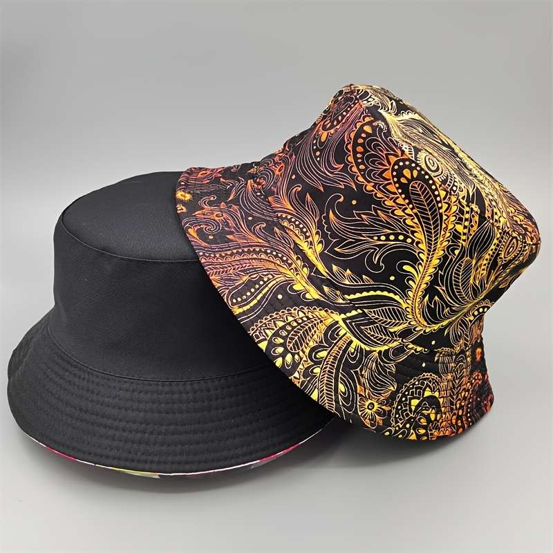 A Digital Printed Feather Pattern Bucket Hat A Cartoon Y2K Fisherman Hat And A Reversible Sun