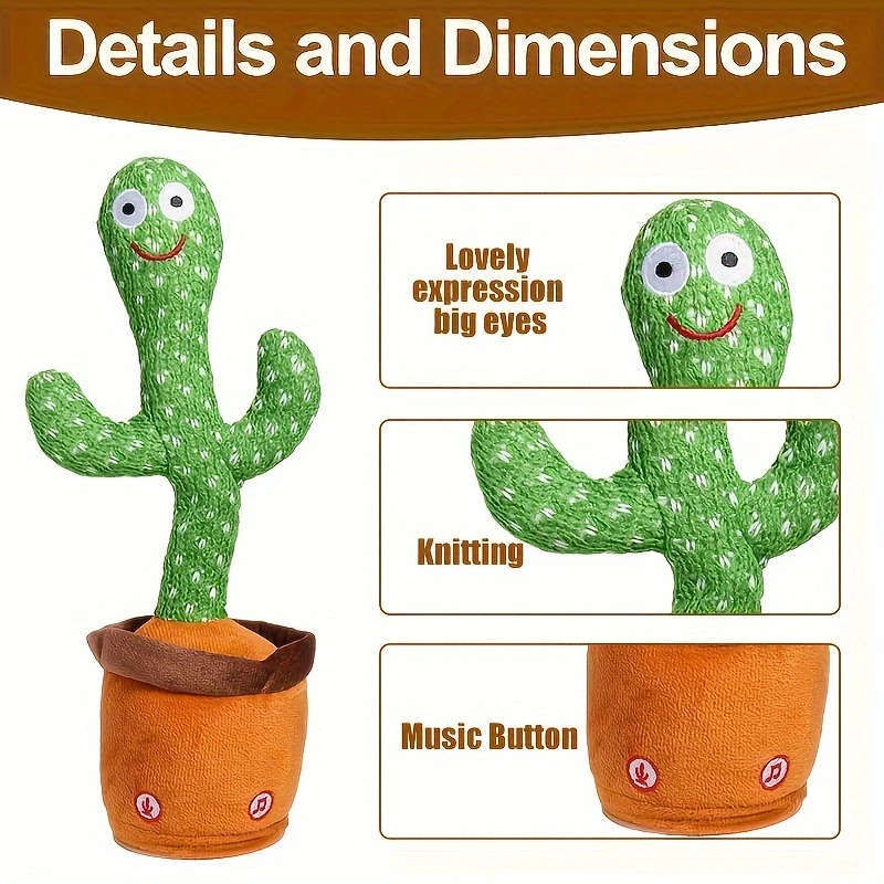 1pc Interactive Talking Cactus Youngsters Toy LED Singing Recording Music Dance Imitation for 3-6 Mo