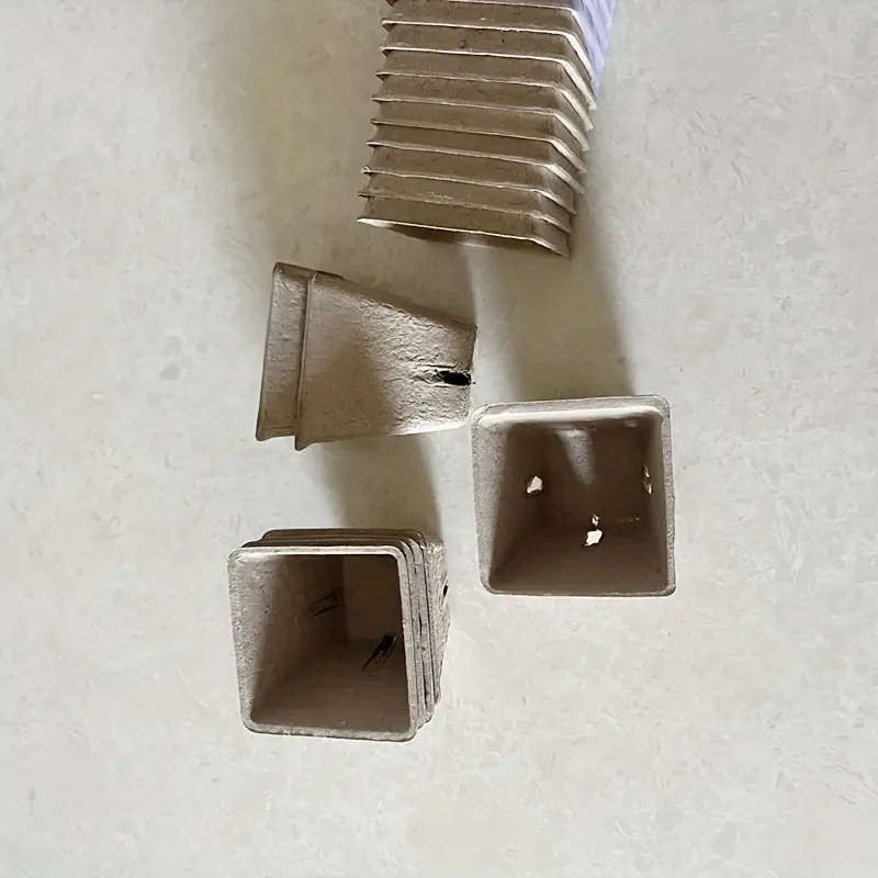 50 Pcs Square Pulp Seedling Cups With Drainage Holes
