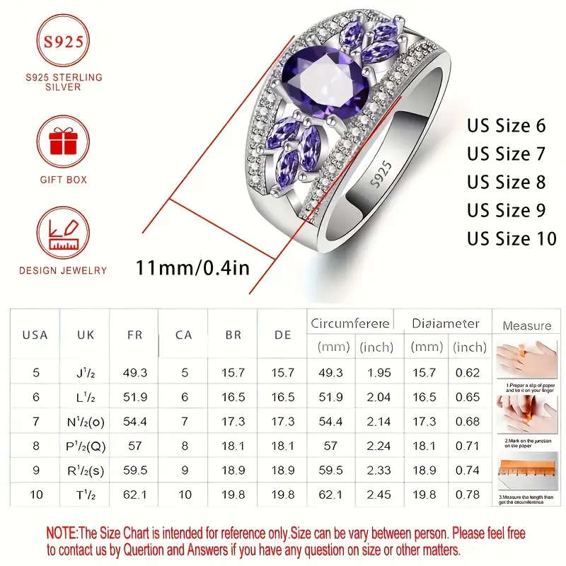 925 Pure Silver Ring, Set with Sparkling Purple Cubic Zirconia
