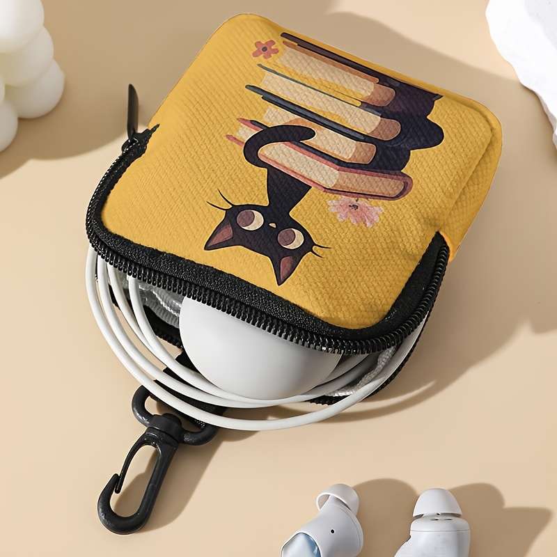 Book Cat Pattern Printed Coin Purse With Buckle And Zipper Pocket Multifunctional Storage
