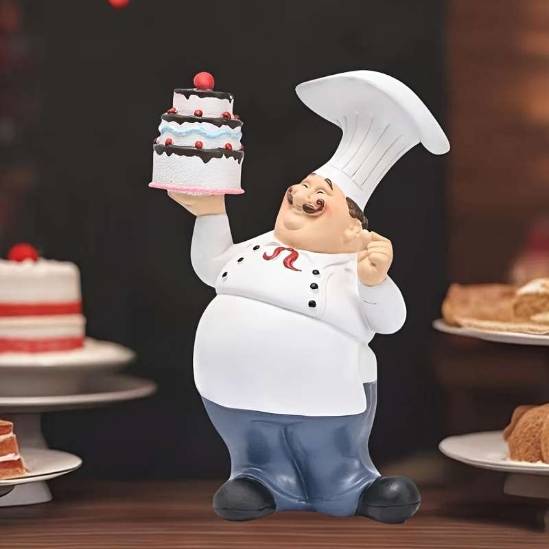 1pc Charming Resin Chef Figurine with Cake Design Playful Kitchen Decor for Home Restaurant or