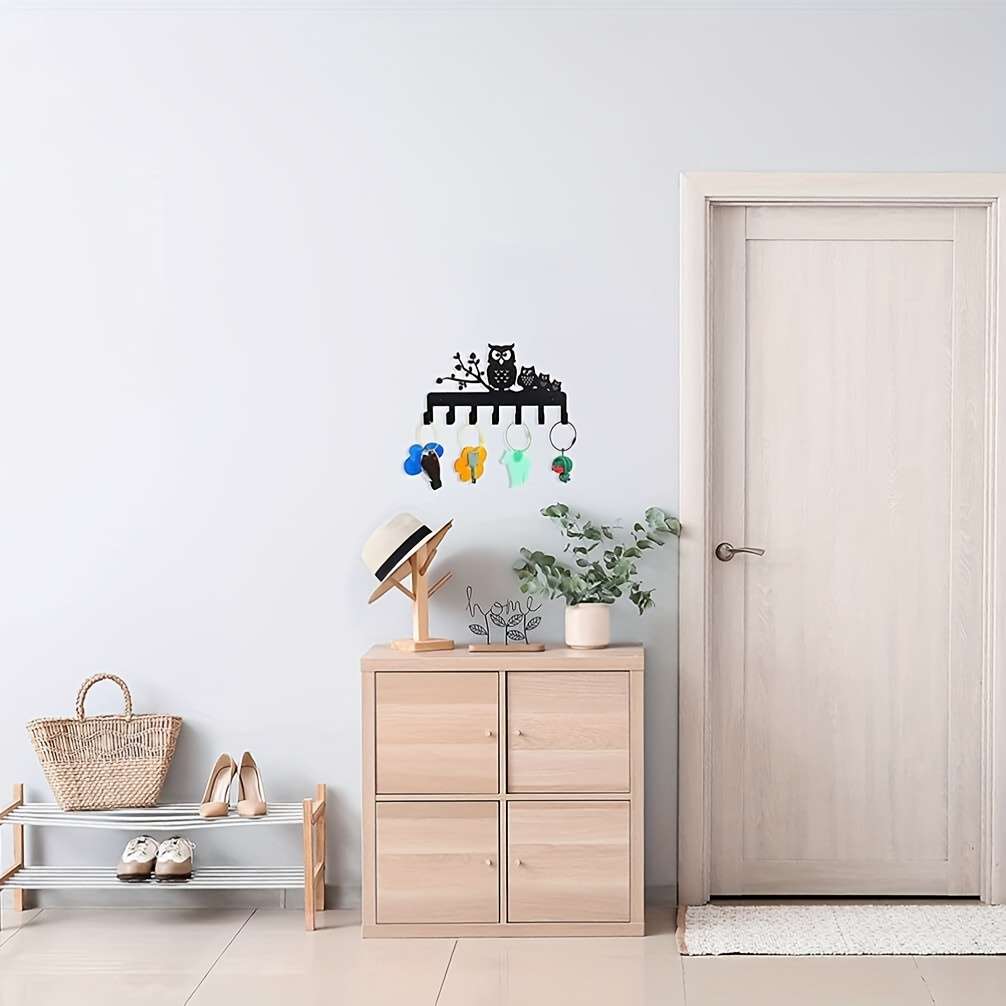Owl-Themed Metal Key Holdercontemporary Black Wall-Mounted Rack With 5 Hooks