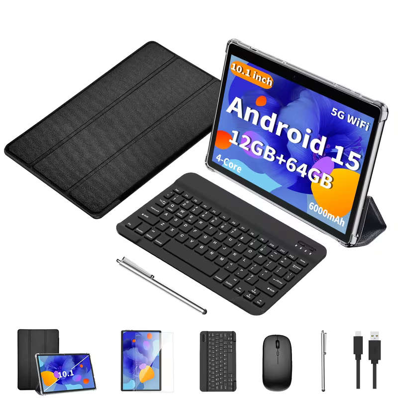 10.1-Inch Android 15 12GB + 64GB Tablet includes Case and Magnetic Wireless Keyboard & Mouse
