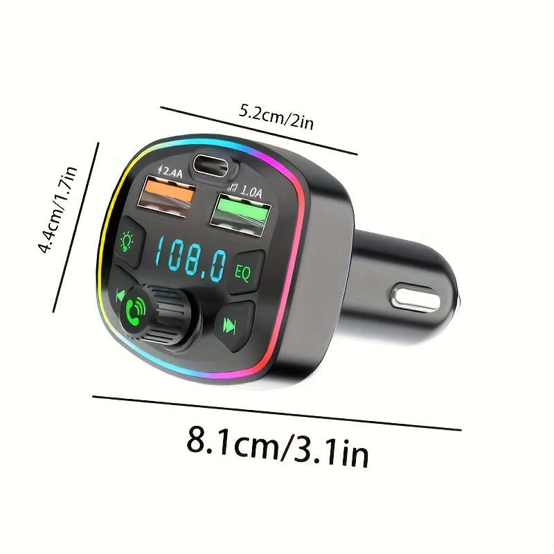 1pc Wireless Car Charger MP3 Player Rainbow Metallic Finish Multi-Function USB Receiver with Lossles