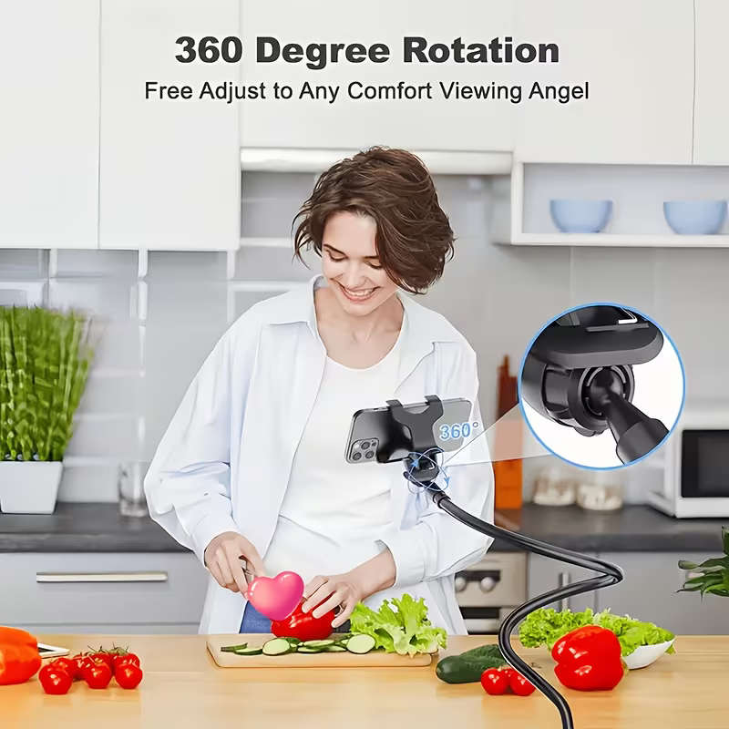 Flexible Gooseneck Phone Holder Wall Mounted Cell Phone Stand with 360 Degree Rotation