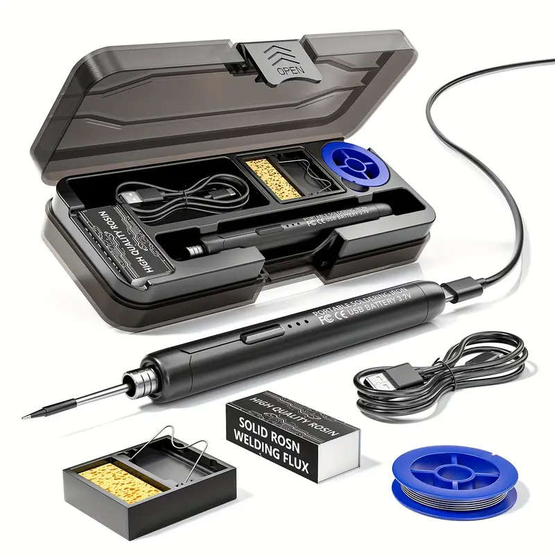 USB Cordless Soldering Iron 3 Heat Settings  Soldering Flux Stand Storage Case