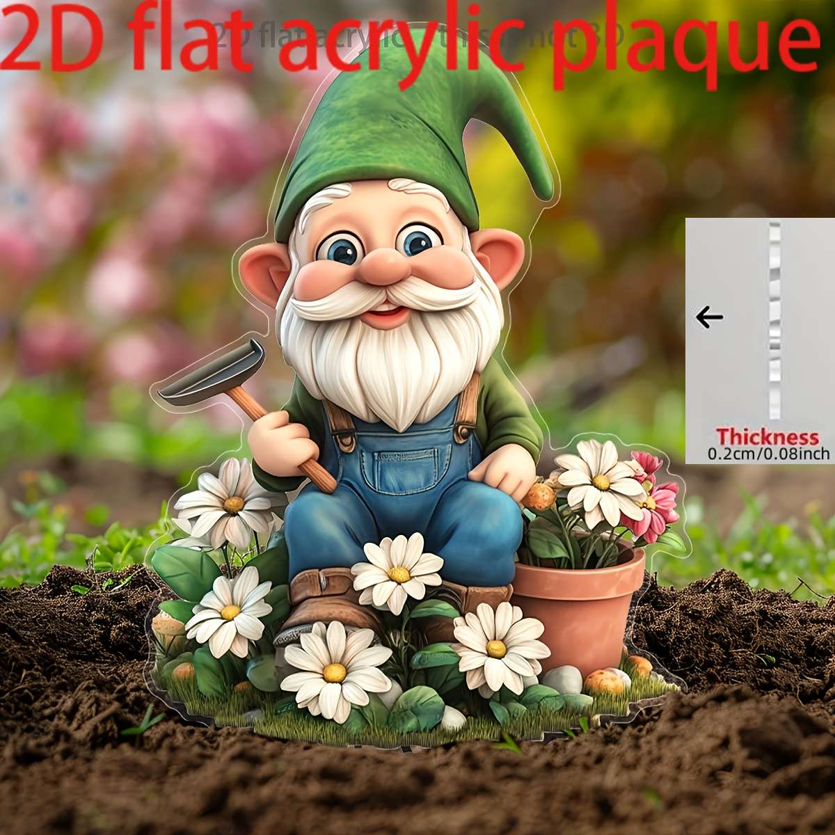 2D Flat A Printed Acrylic Garden Gnome Decoration Perfect