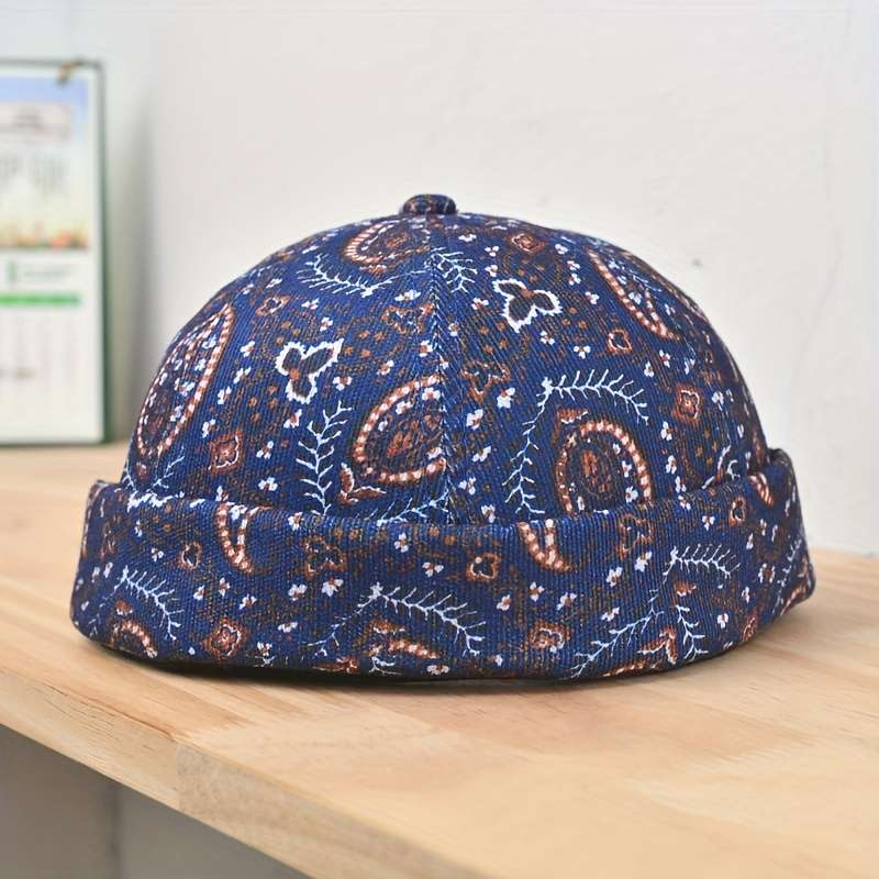 Retro Paisley Brimless Hat Stylish Warm Knit Cap With Adjustable Buckle Strap Breathable P