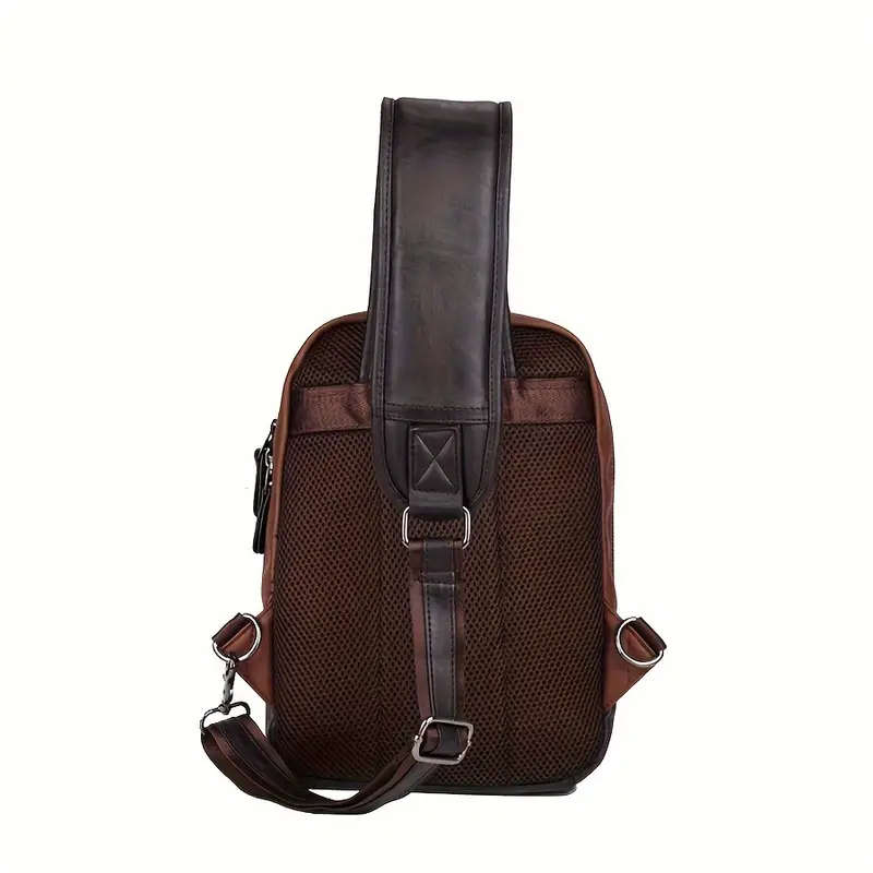 Men's Large Capacity Chest Backpack Retro Multi-layer Slant Shoulder Bag With Earphone Cables Hole
