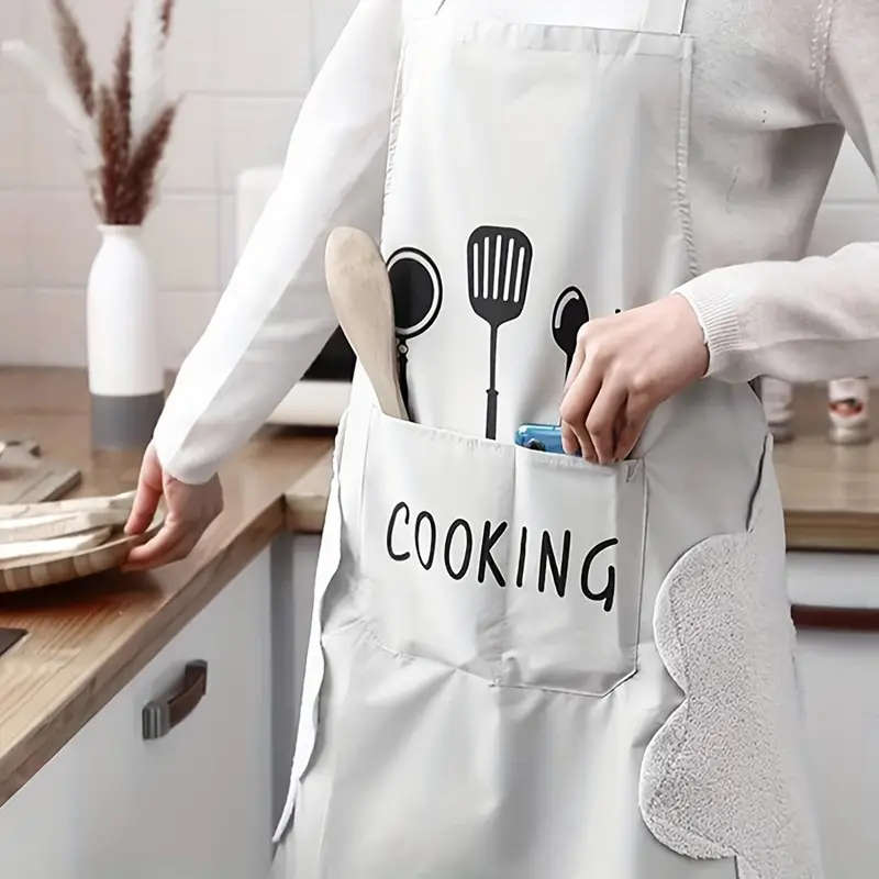 1pc Modern Simple Style Kitchen Aprons with Pockets Durable Polyester Blend Easy Clean Woven Fabric