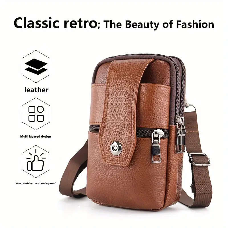 Genuine Leather Men's Satchel Bag, Multi-functional Bag For Outdoor Activities