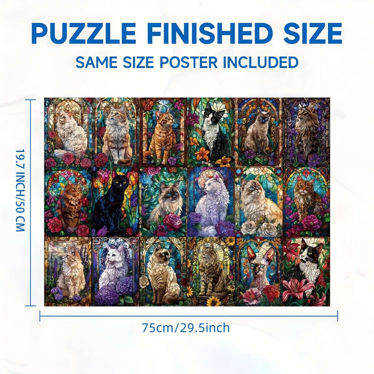 1000pcs Jigsaw Puzzle Flower Cats White Red Black Yellow Blue 19.25 x 26.75 Inter
