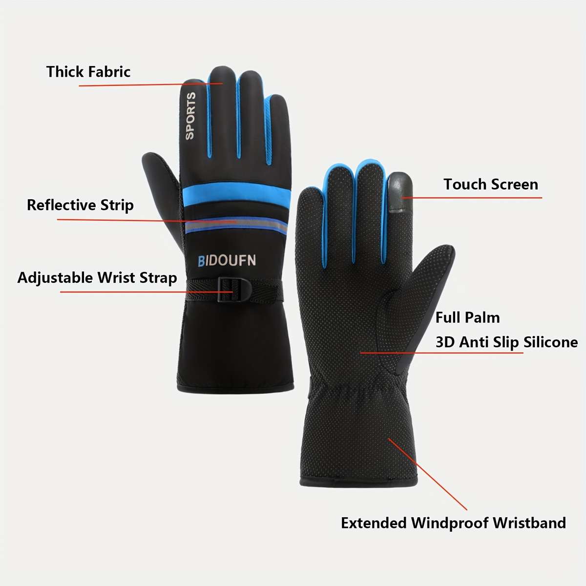 1 Pair Blue Warm Gloves