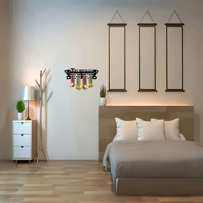 Wall-Mounted Trophy Medal Display RackPremium Metal Construction Adjustable Hooks and