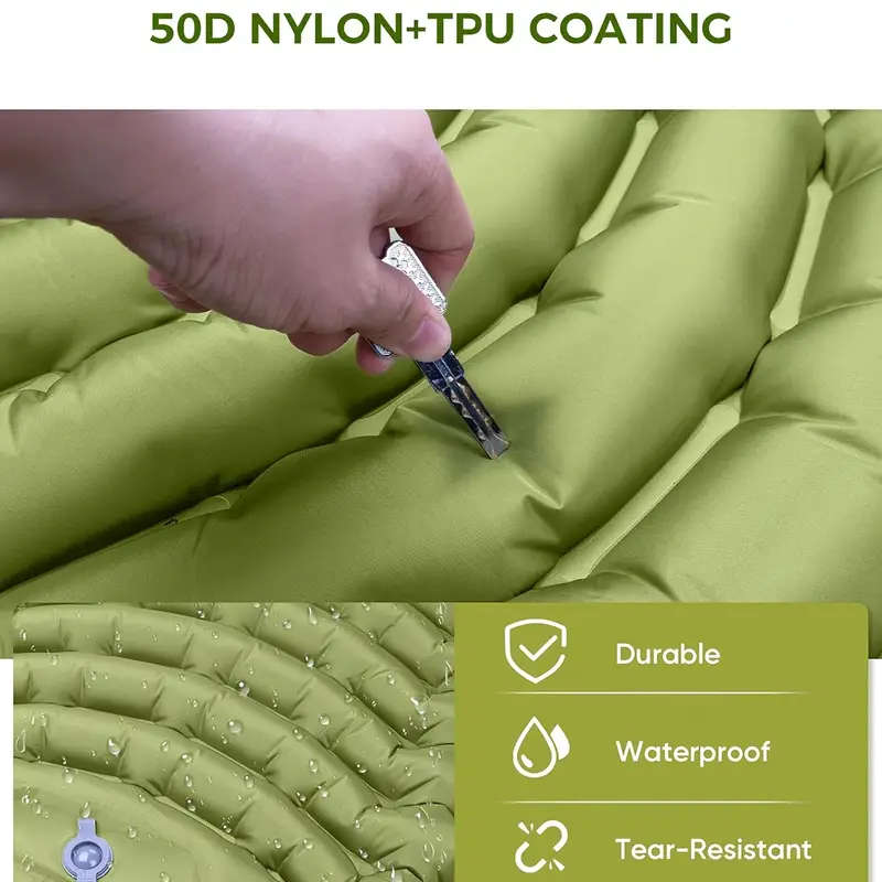 Inflatable Camping Sleeping Pad with Built-In Pillow & Foot Pump