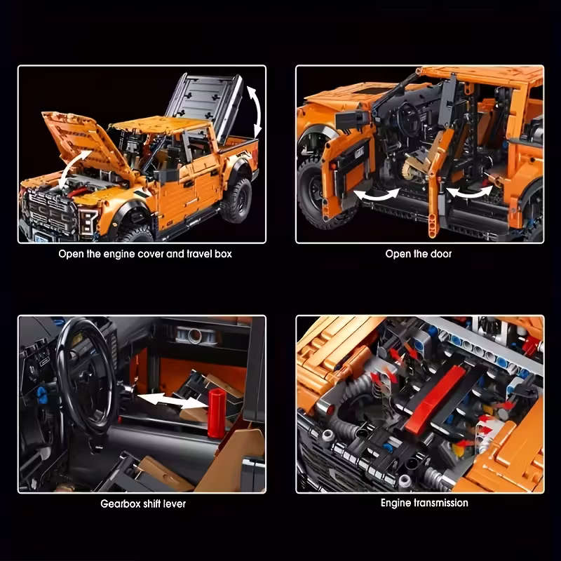 1480 Piece DIY Truck Building Blocks Set with Off-Road Vehicle Model, Rugged Tires & Opening Hood