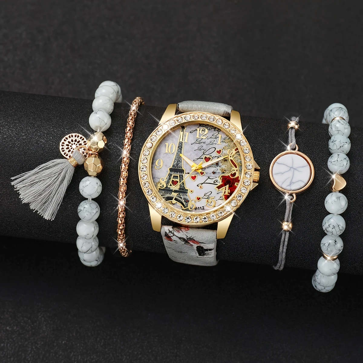 5pcs set Women's Fashion Casual Digital Tower Dial Quartz Watch Bracelet Set Does Not Include Watch