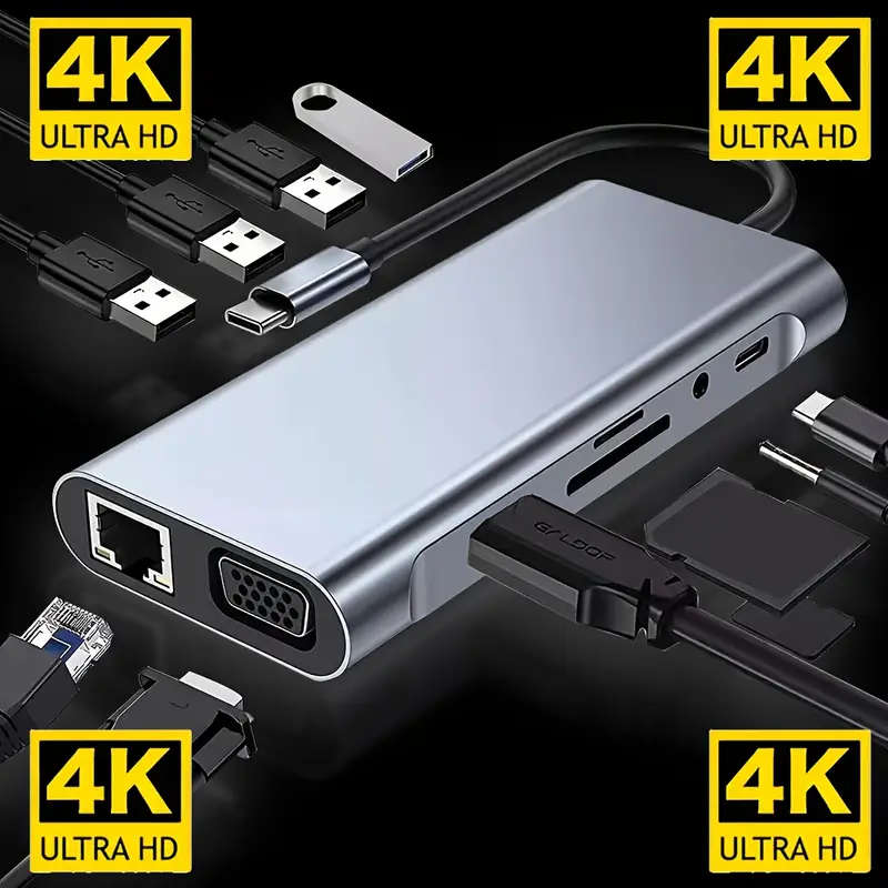 11 in 1 USB-C / Type-C to USB Docking Station HUB Adapter(100M Network Port)