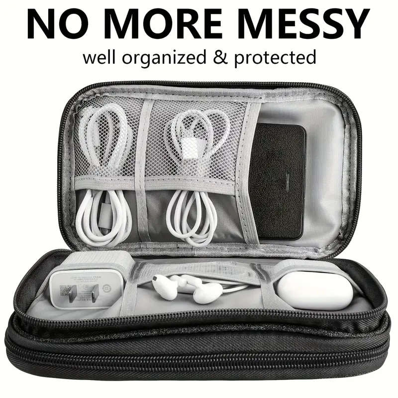 BLACK Double Layer Travel Cable Organizer bag - Polyester Electronic Accessory Box
