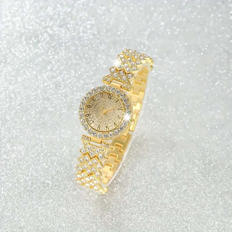 2 Piece Rhinestone Watch Stainless Steel Luxury Full Rhinestone Bracelet & Quartz Watch