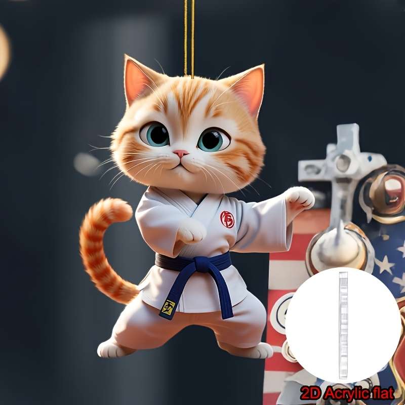 2D Flat Car Pendant Cute Jiu-Jitsu-Kitten Car Interior Holiday Decoration Acrylic Coup