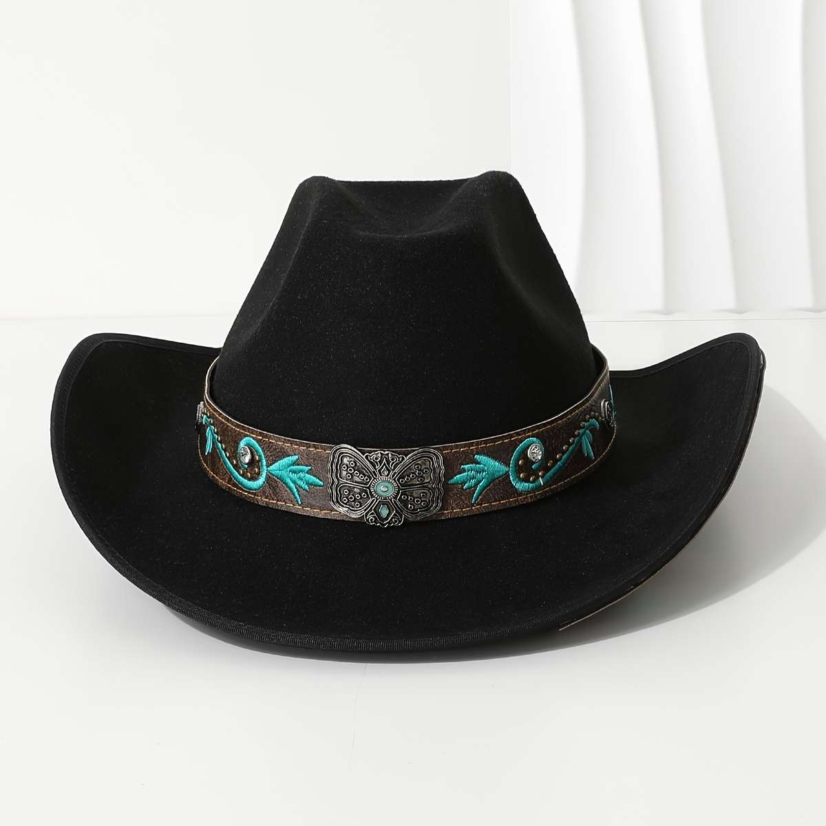 Stylish Denim Hat with Embroidered Butterfly Design And Metal Studs Perfect