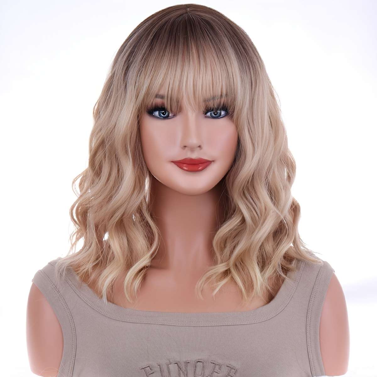 1Pc Gradient Golden 35.56cm Fashion Design Wig