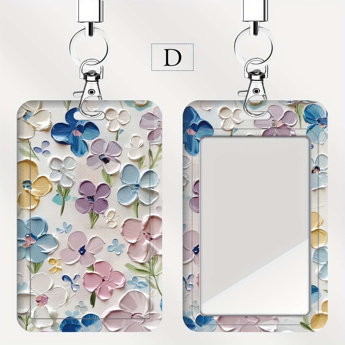 Jit Floral Badge Holder With Lanyard Dual Card Slot Transparent Plastic Protective Insert Sh