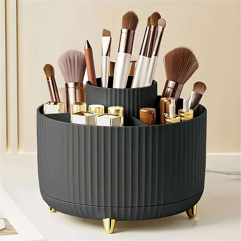 1pc 360° Rotating Makeup Organizer Plastic Cosmetic Storage with 5 Compartments Multi-Functional