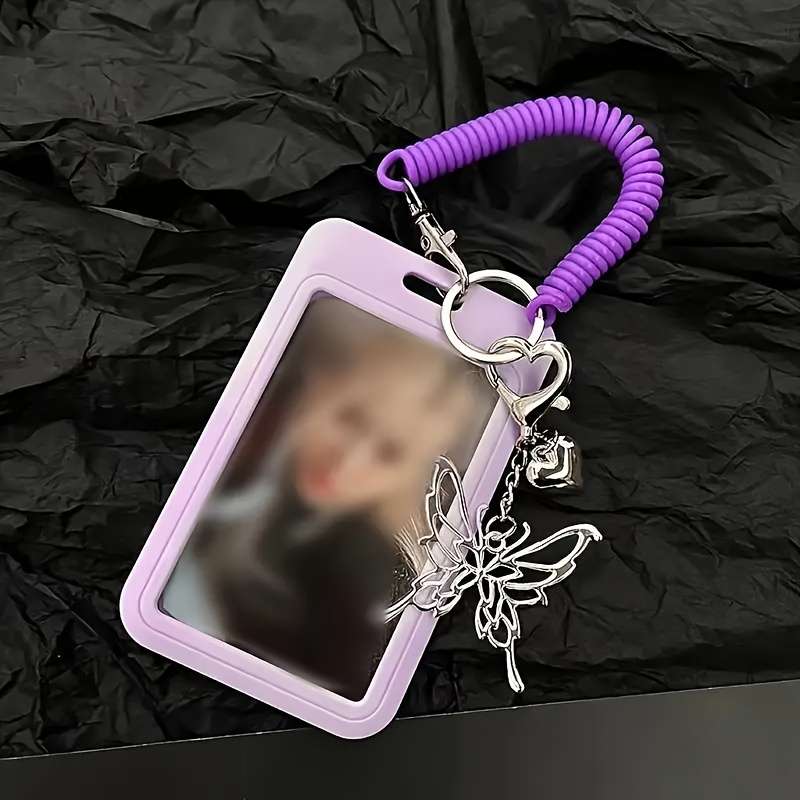 Butterfly Spring Photo Holder Keychain Durable Plastic Card Case Cover Photo Album Accessory
