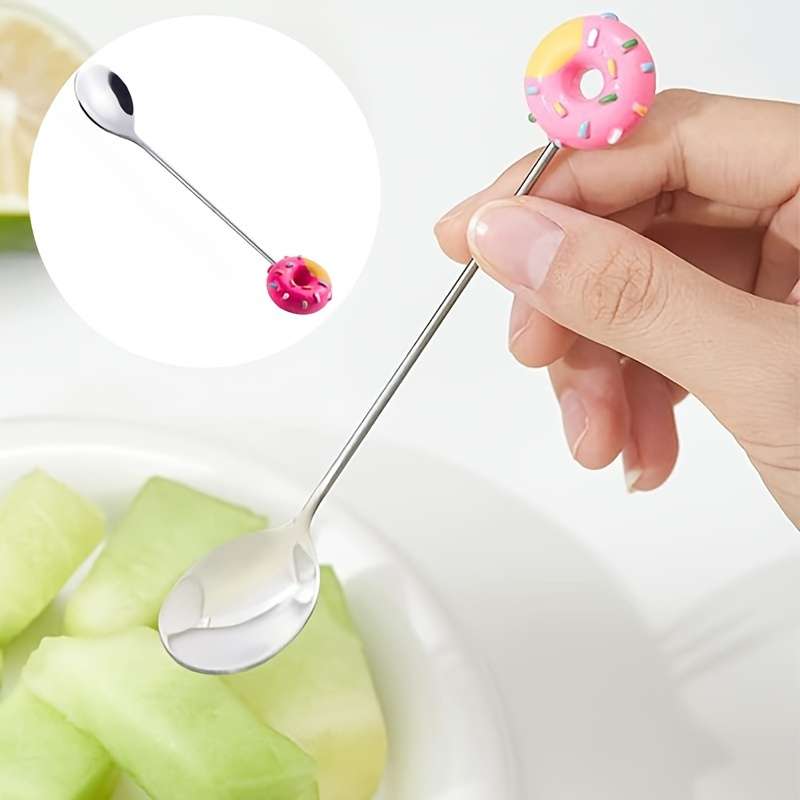 4pcs Set of Cute Donut Stainless Steel Spoons Perfect for Desserts Ice Cream Coffee Idea