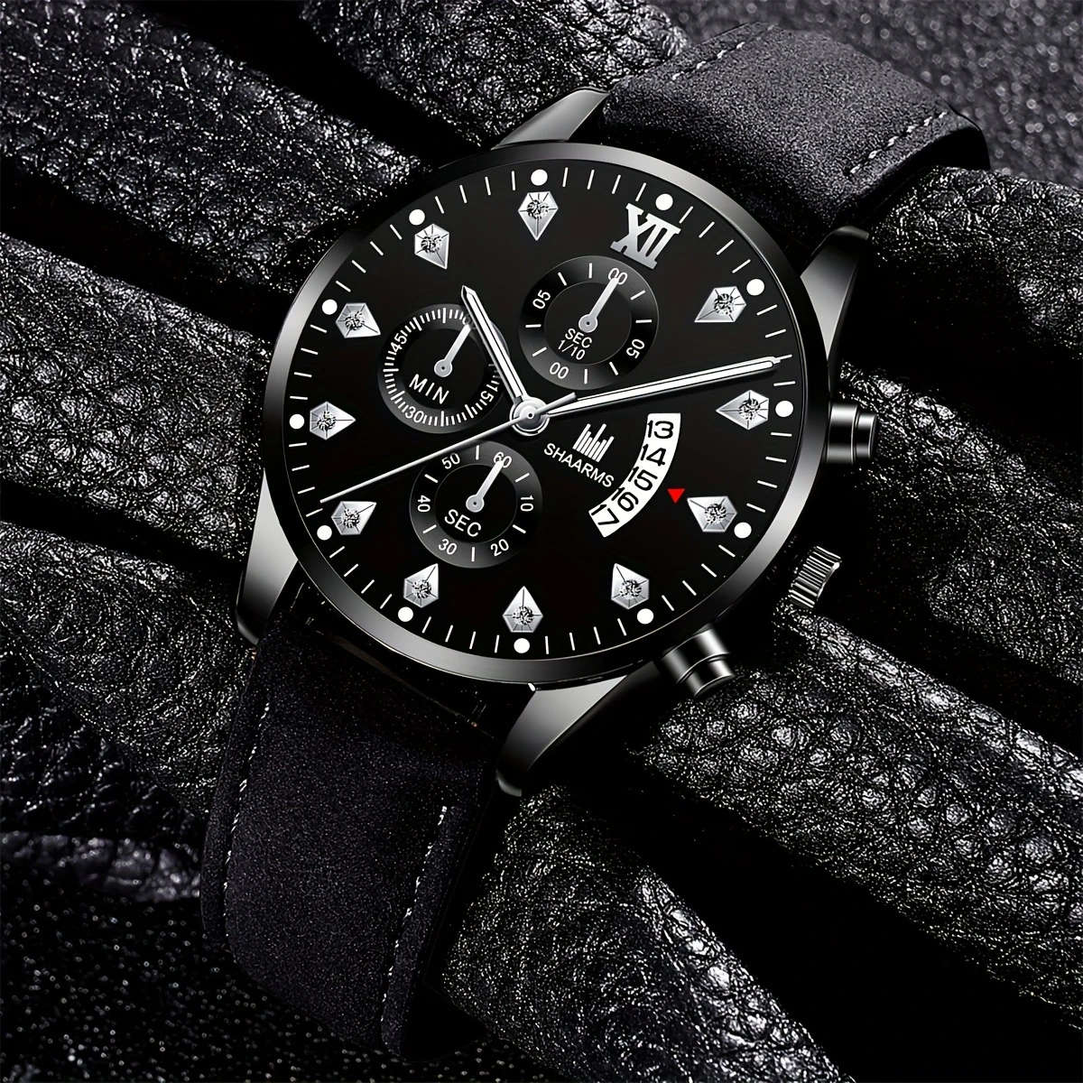 Classic Quartz Watch Leather Strap With Calendar