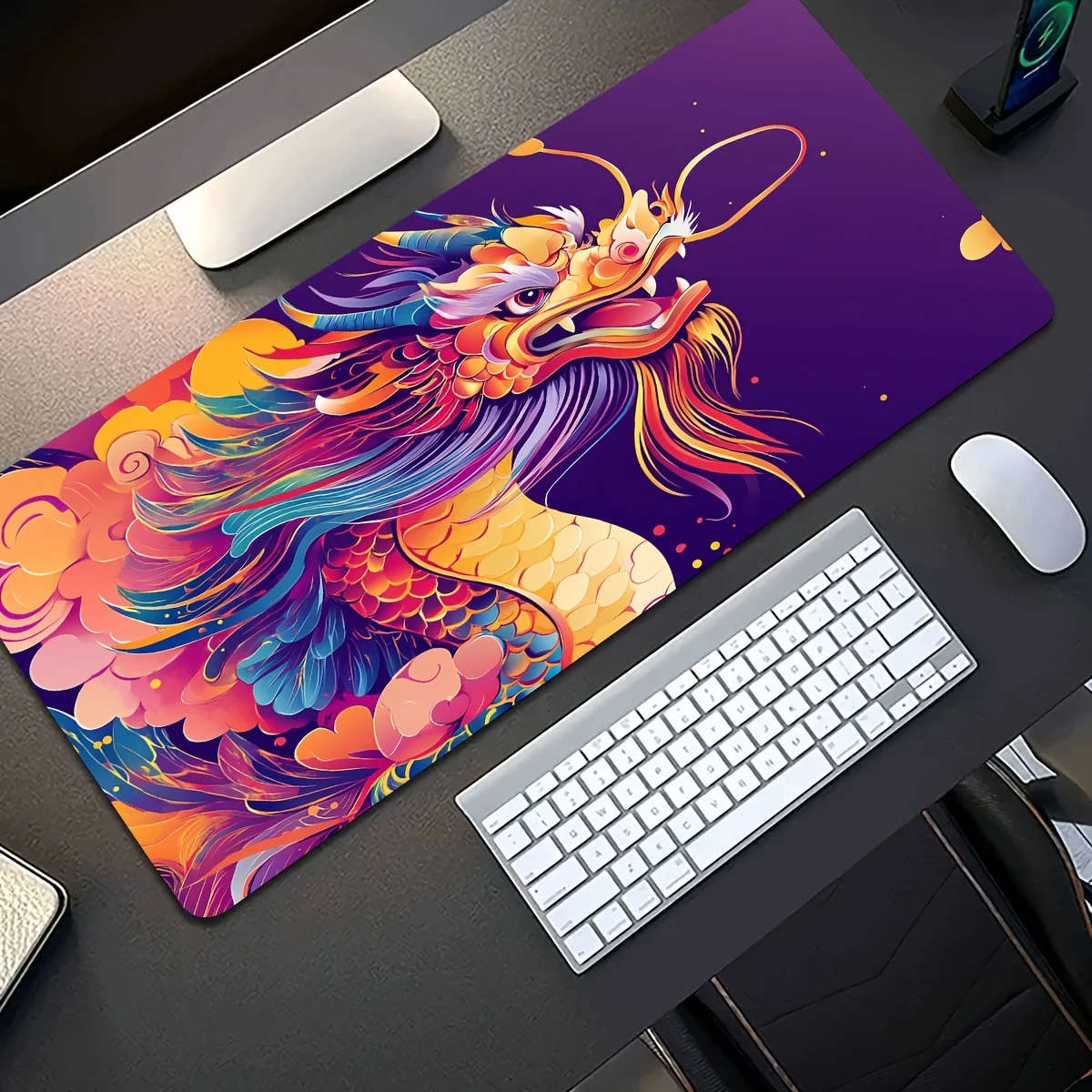 30x80cm Vibrant Dragon Design Gaming Mouse Pad Waterproof Non-Slip Rubber Base