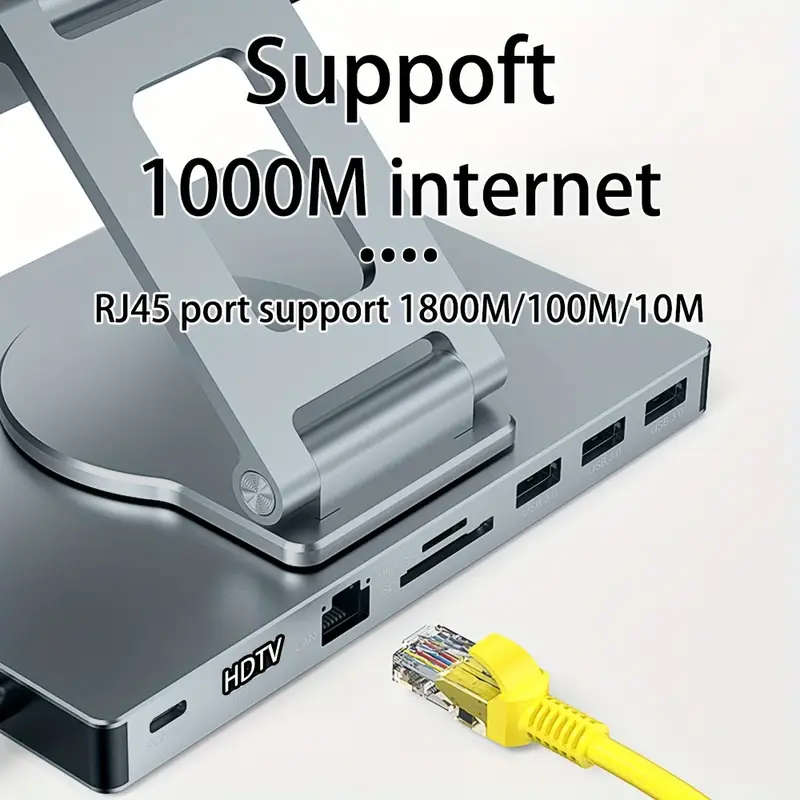 9 in 1 Type-C Rotating laptop/tablet stand with 4k60Hz Gigabit Ethernet port