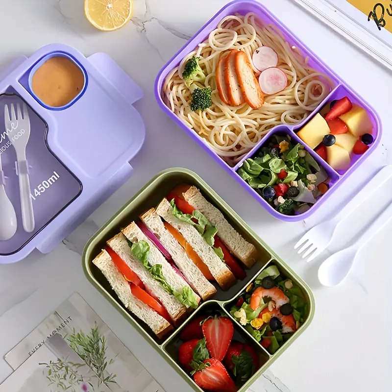 1pc 1450ml Bento Lunch Box with Utensils Leak-Proof Divided Lunch Container Microwavable Stackable R