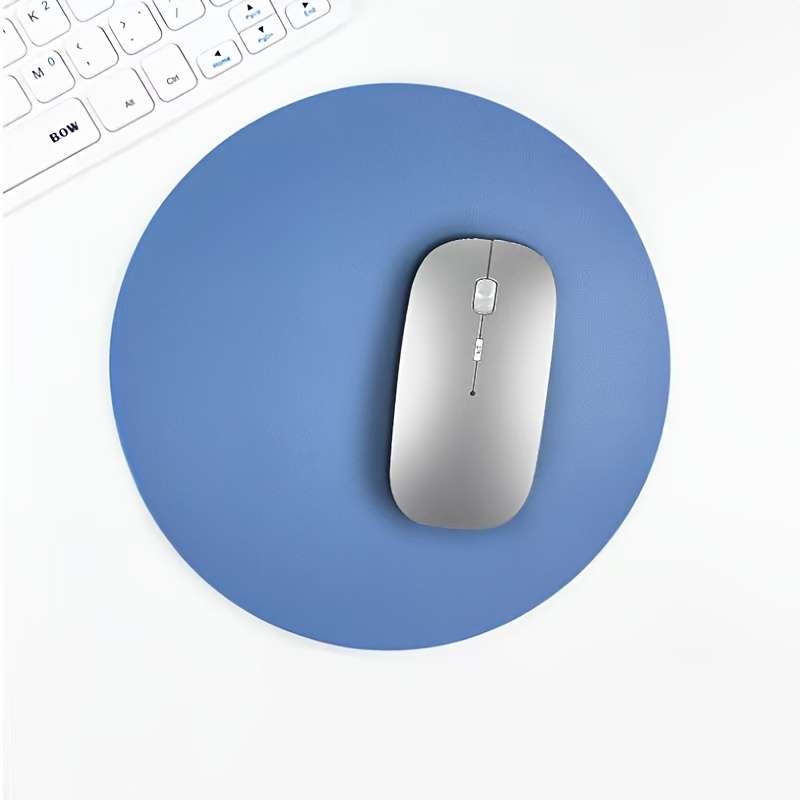Round Faux Leather Mouse Pad Sleek Black Smooth Surface