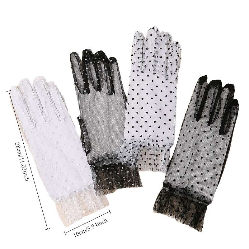 1 Pair Black Dots Black And White Lace Gloves