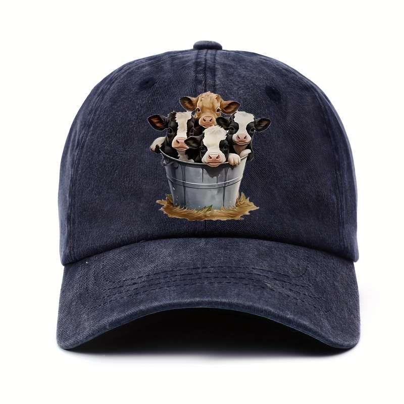 Adjustable Cotton Baseball Cap With Cute Cow Print Lightweight Sun Hat