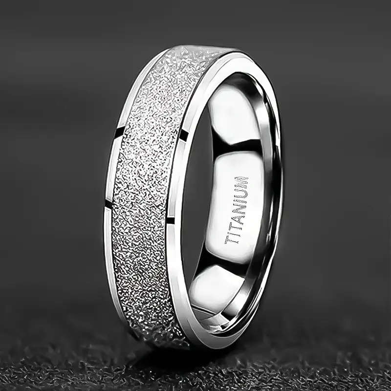 Titamium Mens Stylish 6 mm Wide Ring with Sparkling Crystals