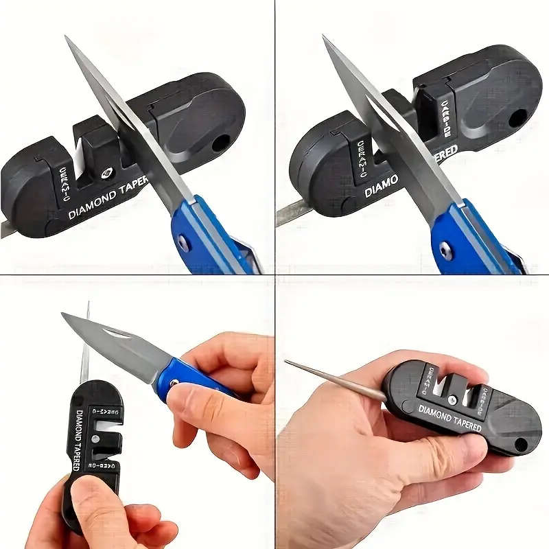 1pc Diamond Tungsten Steel 4-in-1 Knife Sharpener Multifunctional Portable Outdoor Knife Sharpening