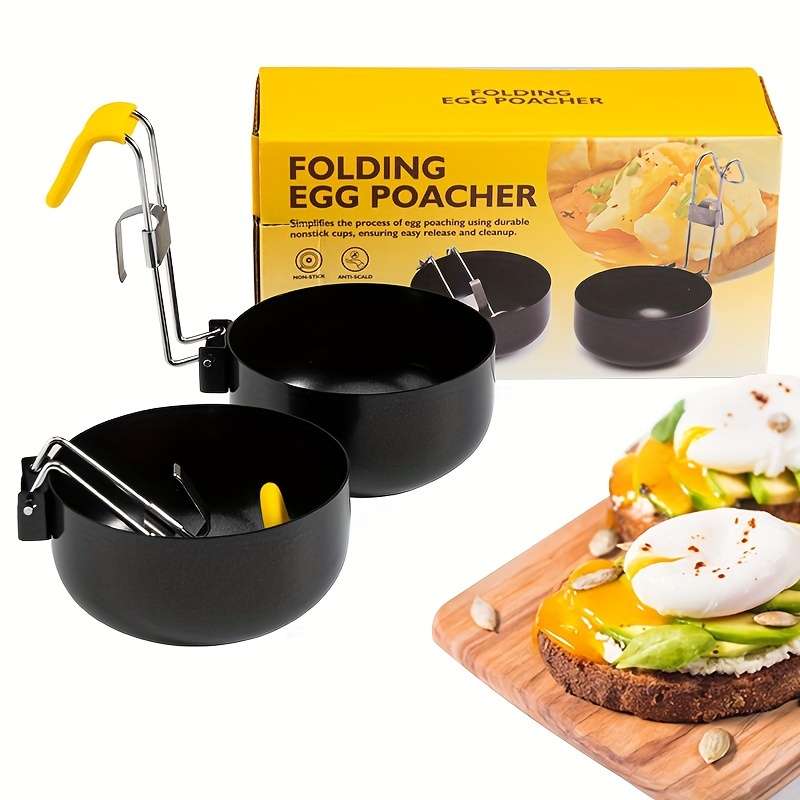 1 Set Non-Stick Folding Egg Poacher with Hanging Ear Design Round Poached Egg Maker Egg Steam