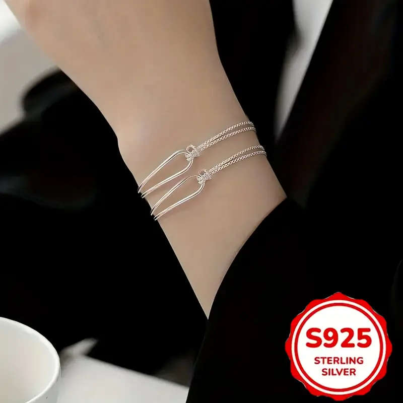 2 Piece Elegant 925 Sterling Silver Geometric Bracelet Set