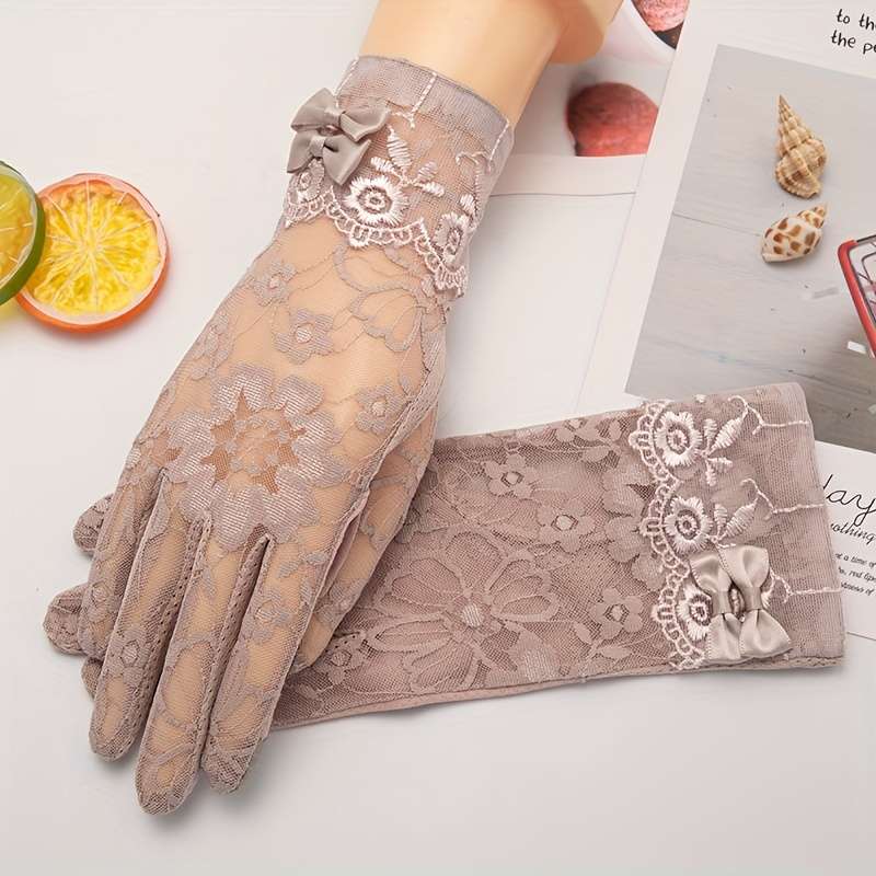 1 Pair Bean Paste Color Lace Sunshade Gloves