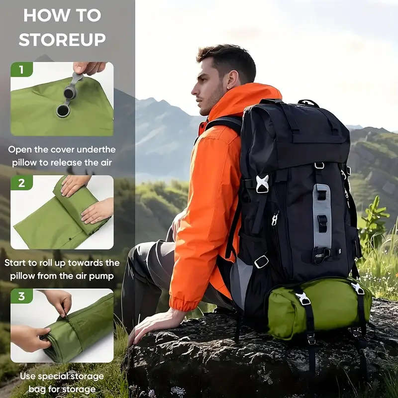Inflatable Camping Sleeping Pad with Built-In Pillow & Foot Pump