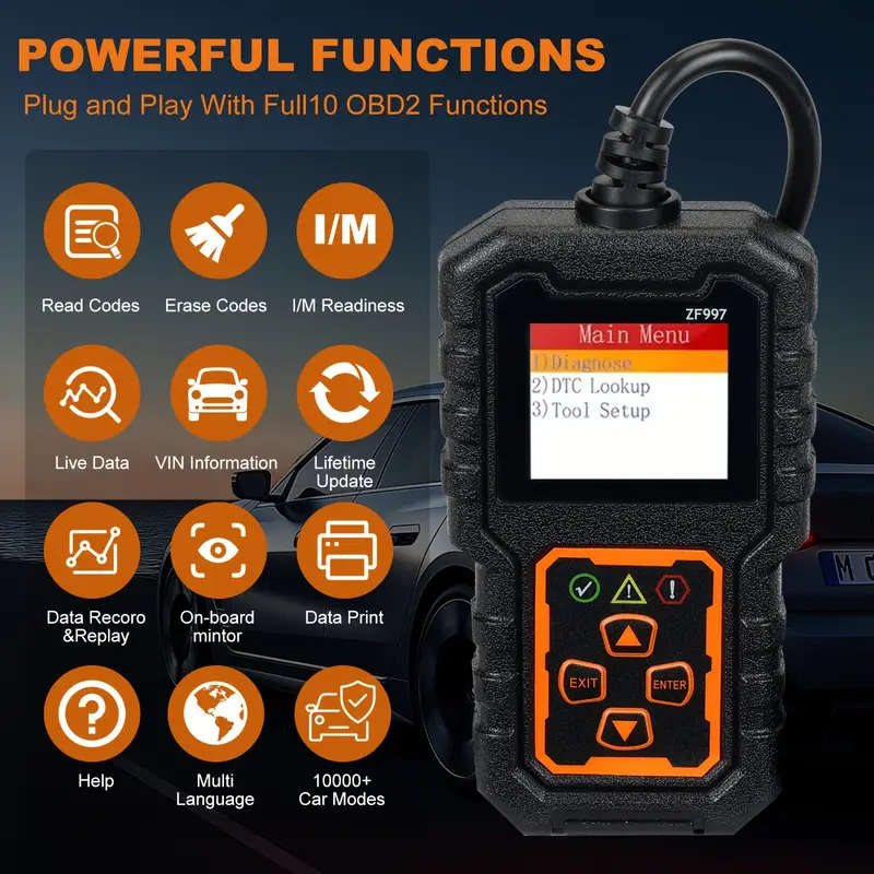 ZF997 OBD2 Car Scanner Engine Fault Diagnostic Tool USB Powered Compatible with All Vehicles Since
