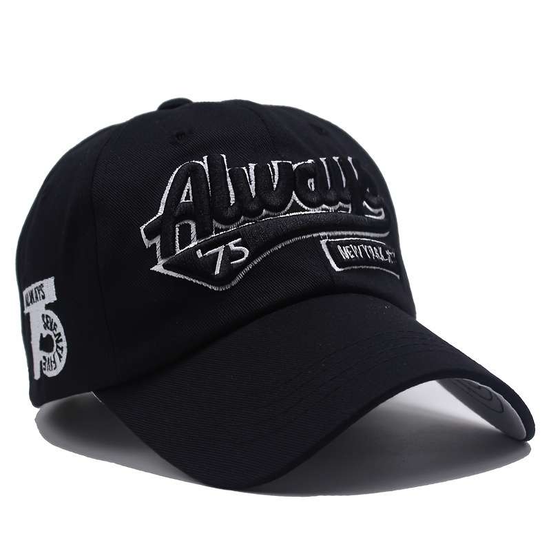 Vintage Washed Cotton Baseball Cap with Embroidered Letters ALWAYS 75 NEW YORK Adjustab